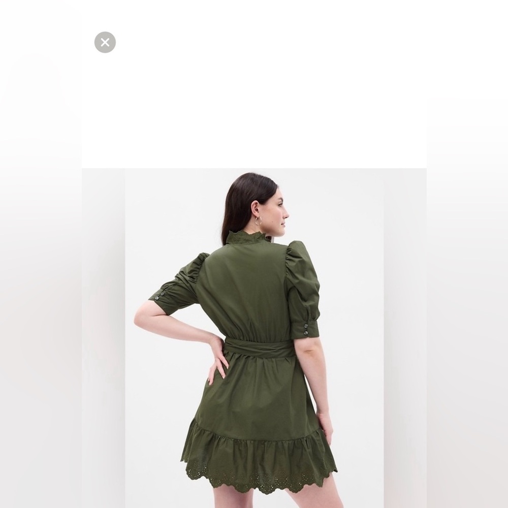 GAP Olive Green Eyelet Button-Front Mini Dress - Picture 4 of 5